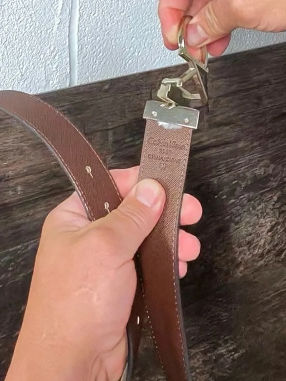 Calvin Klein Beige and Brown Logo Buckle Belt